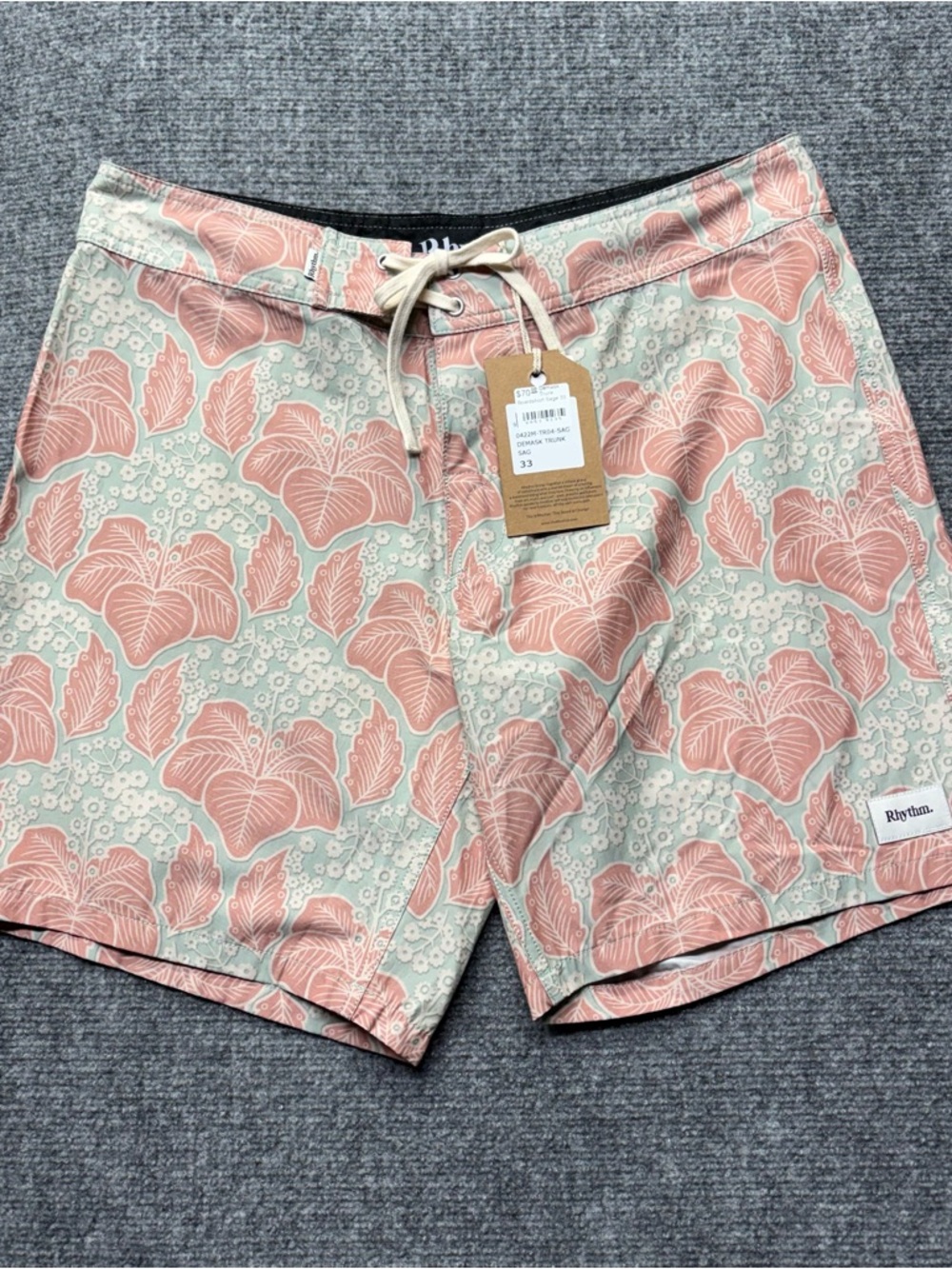 Rhythm Boardshorts Mens 33 8" Demask Sage Trunk Surf Floral NEW